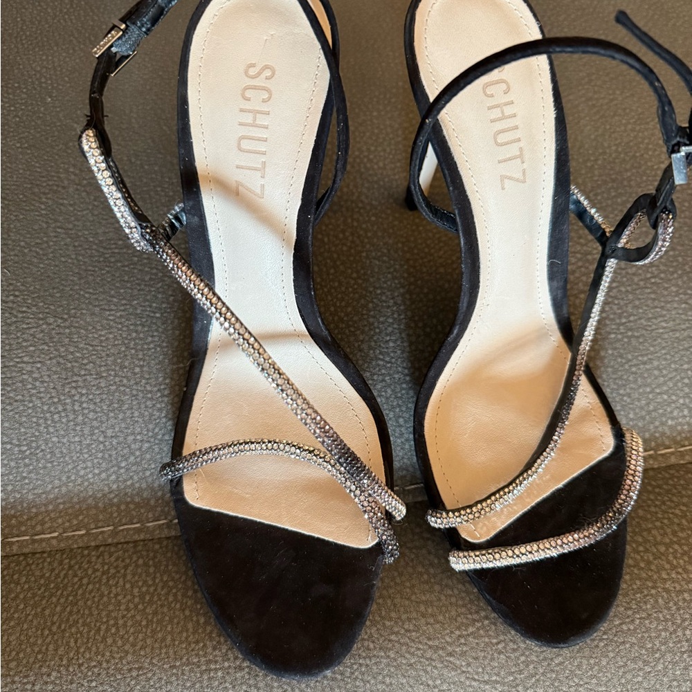 SCHUTZ Black and Silver Strappy Heels
